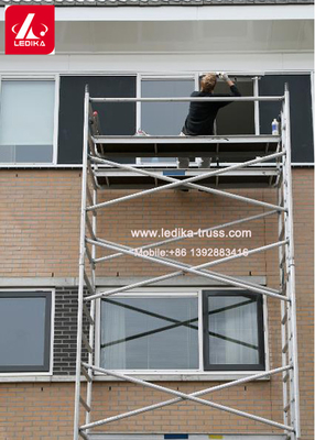 12m Height Movable Aluminum Scaffolding Tower Black Silver Color