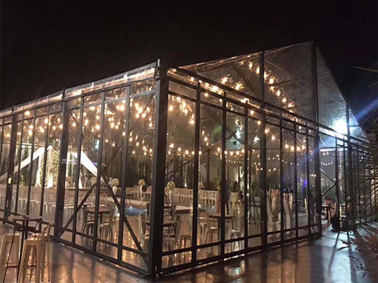 Transparent Aluminum Structure Tent With Glass Sidewall And Glass Door